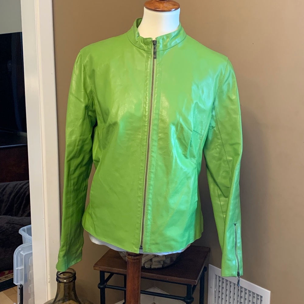 A.M.I. Brand leather jacket in lime green, size large